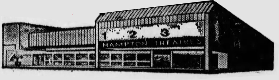 Hampton 4 Theatres - 1974 Rendering From Ad (newer photo)